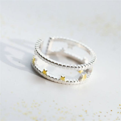 Ring Sterling Open Silver Star Layered