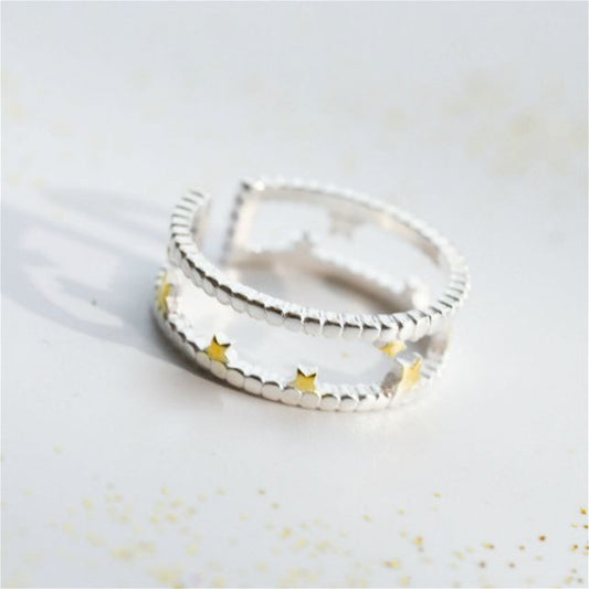 Ring Sterling Open Silver Star Layered