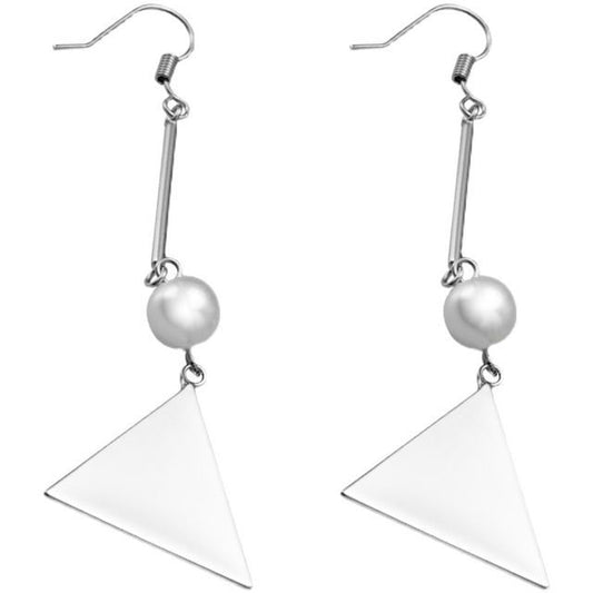 Earring Silver Dangle Sterling Faux Pearl Triangle