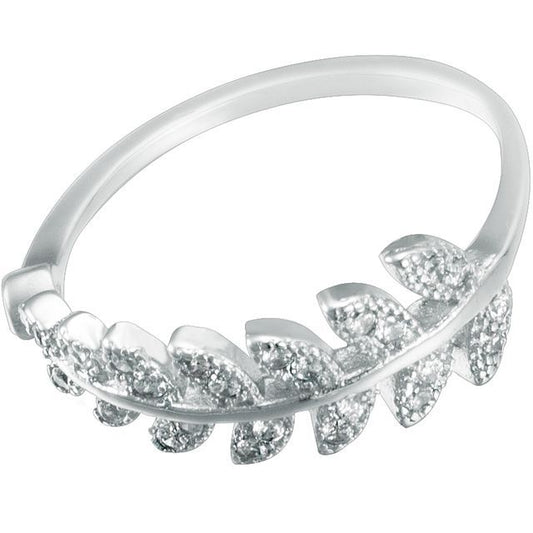Ring Rhinestone Leaf Sterling Silver Open