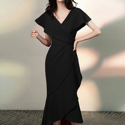 Short-Sleeve V-Neck Tiered Mermaid Gown (Various Designs)