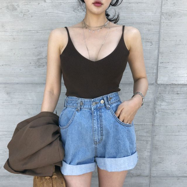 Mid Waist Denim Shorts
