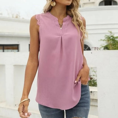 Sleeveless V-Neck Top with Lace Embellishment