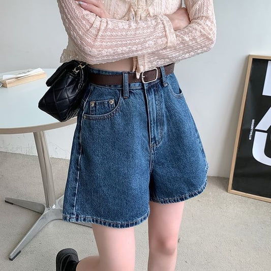High Waist Wide Leg Denim Shorts