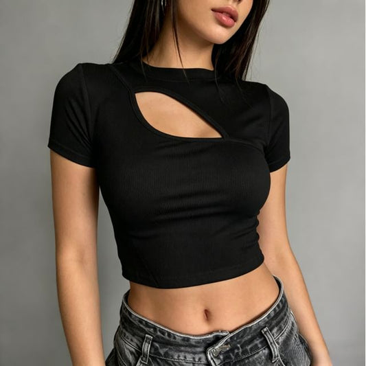 Cutout Short-Sleeved Cropped T-Shirt