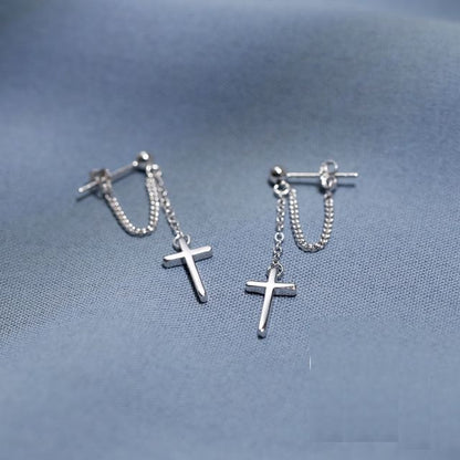 Earring Silver Sterling Drop Cross