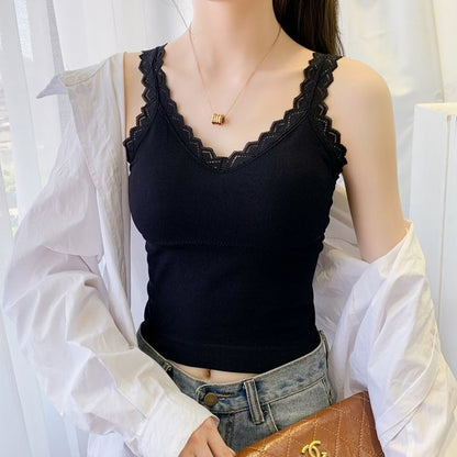 Padded Camisole with Lace Trim and Adjustable Straps
