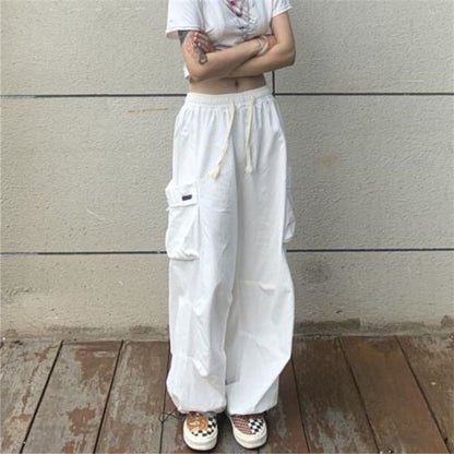 High Waist Plain Pocket Loose-Fit Wide-Leg Sweatpants