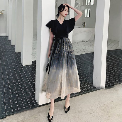 Short-Sleeve A-Line Evening Gown / Cocktail Dress