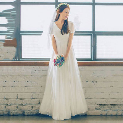 Short-Sleeve A-Line Wedding Gown