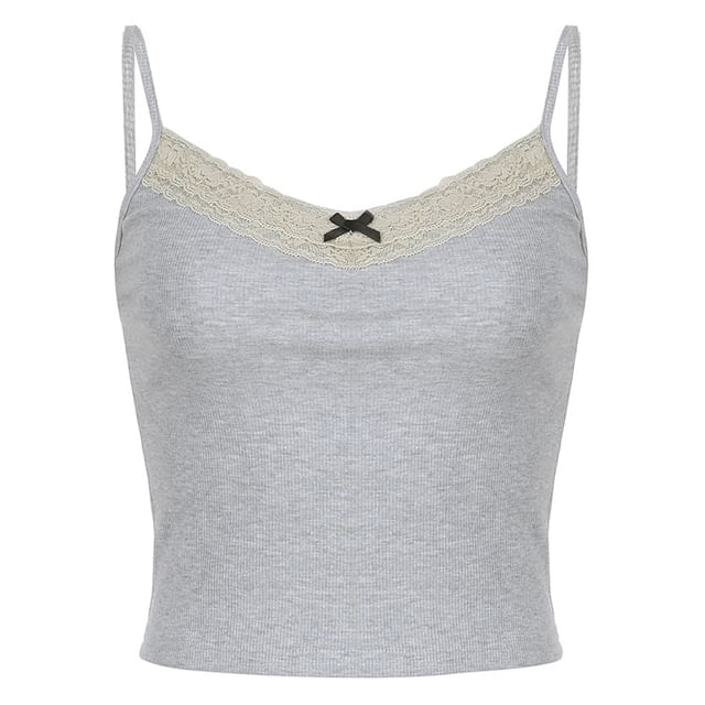 Cropped V-Neck Camisole with Lace Accent