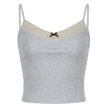 Cropped V-Neck Camisole with Lace Accent