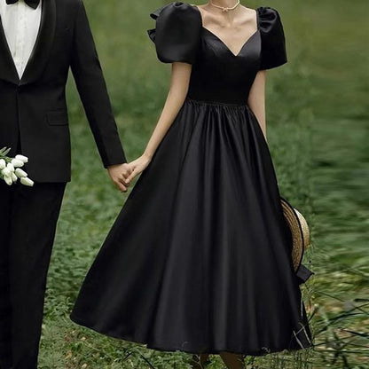 Short-Sleeve V-Neck Plain A-Line Evening Gown