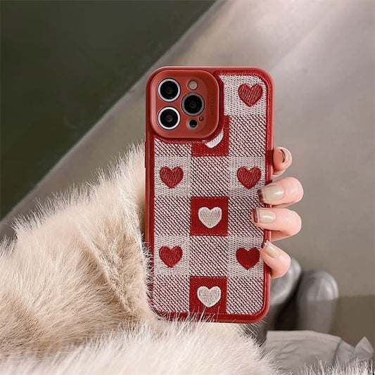 Phone Case Plaid Heart Print