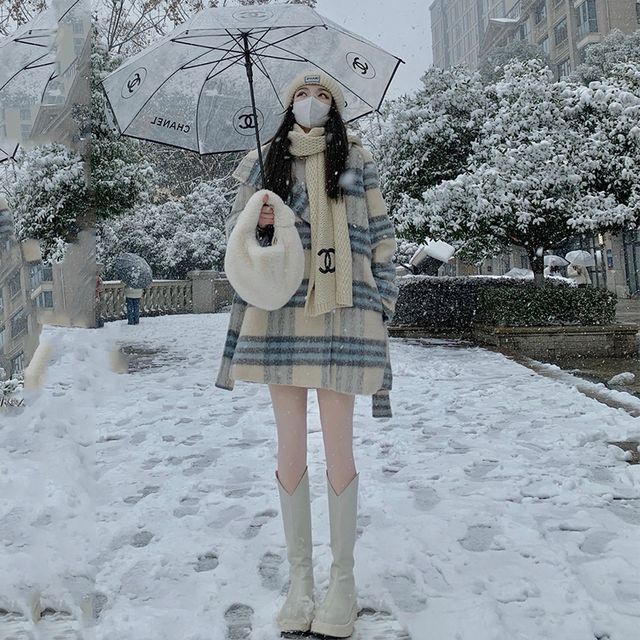 Plaid Single-Breasted Coat