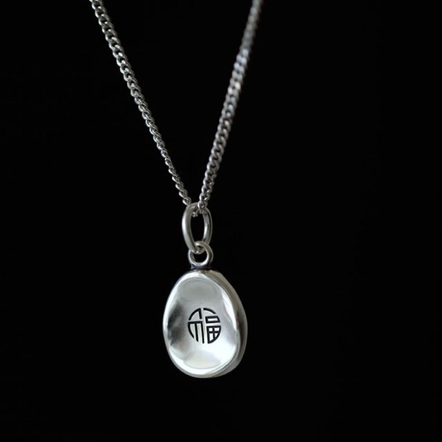 Pendant Characters Chinese Necklace Silver