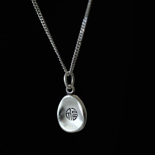 Pendant Characters Chinese Necklace Silver
