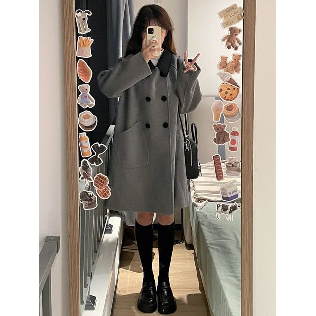 Collared Double Breasted Long Coat