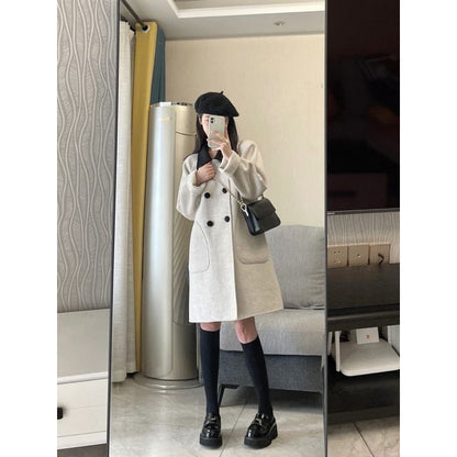 Collared Double Breasted Long Coat