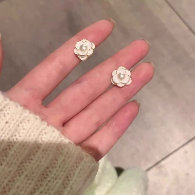 Alloy Earring Flower Pearl Faux