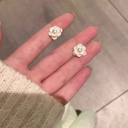 Alloy Earring Flower Pearl Faux