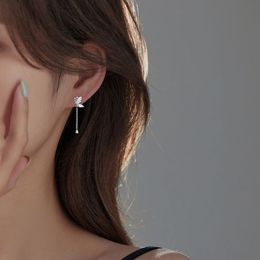 Silver Earring Dangle Butterfly Sterling