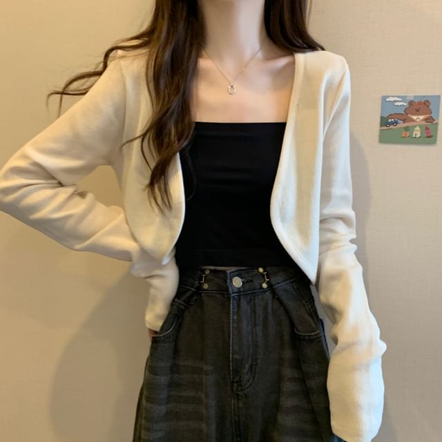 Cropped Solid Cardigan