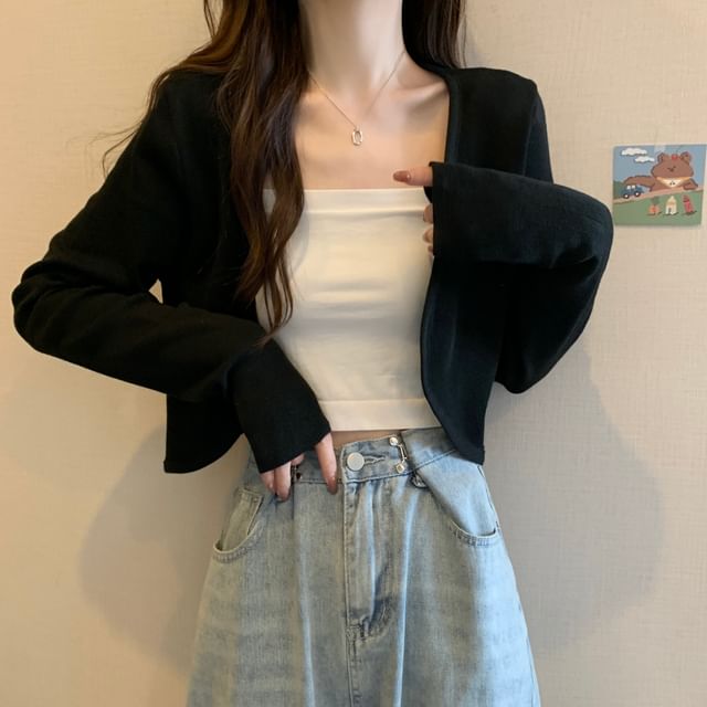 Cropped Solid Cardigan