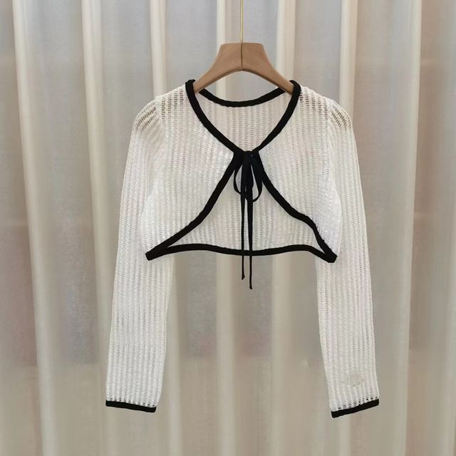 Perforated Lightweight Crop Cardigan