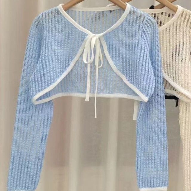 Perforated Lightweight Crop Cardigan
