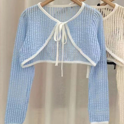 Perforated Lightweight Crop Cardigan
