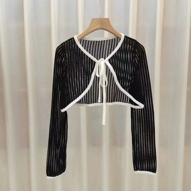 Perforated Lightweight Crop Cardigan