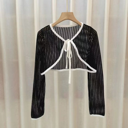 Perforated Lightweight Crop Cardigan