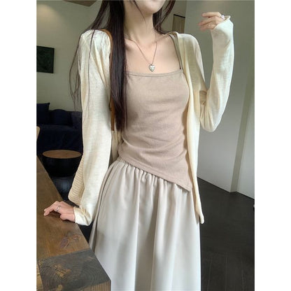 Asymmetrical Cami, V-Neck Cardigan & Maxi Skirt Set