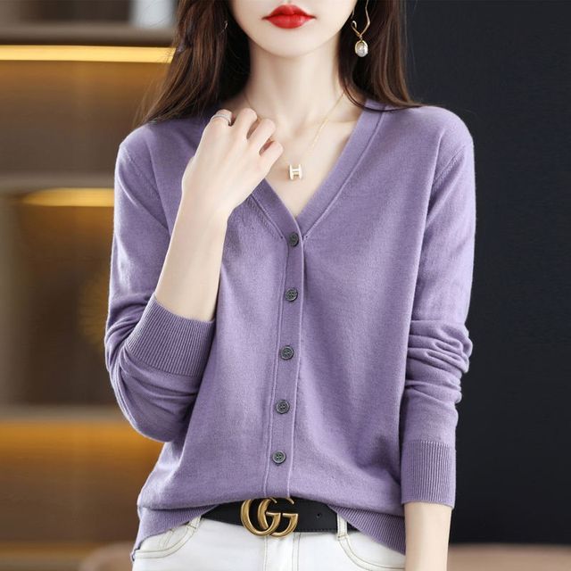 Button-Up V-Neck Cardigan
