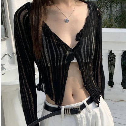 Striped Lightweight Crop Cardigan