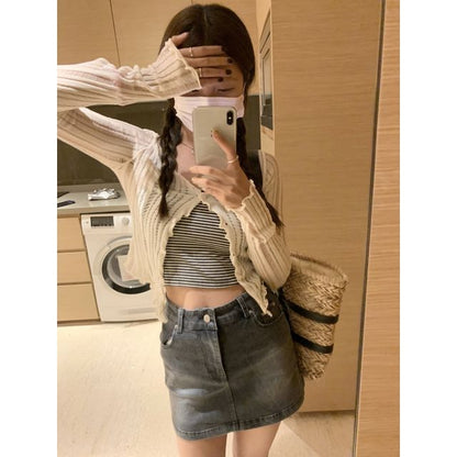 Striped Lightweight Crop Cardigan