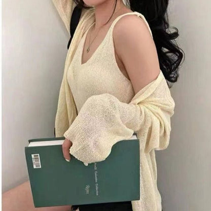 Set: V-Neck Crop Knit Tank & Cardigan