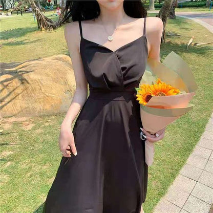 Thin Strap Wrap Midi A-Line Dress
