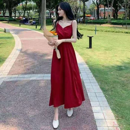 Thin Strap Wrap Midi A-Line Dress