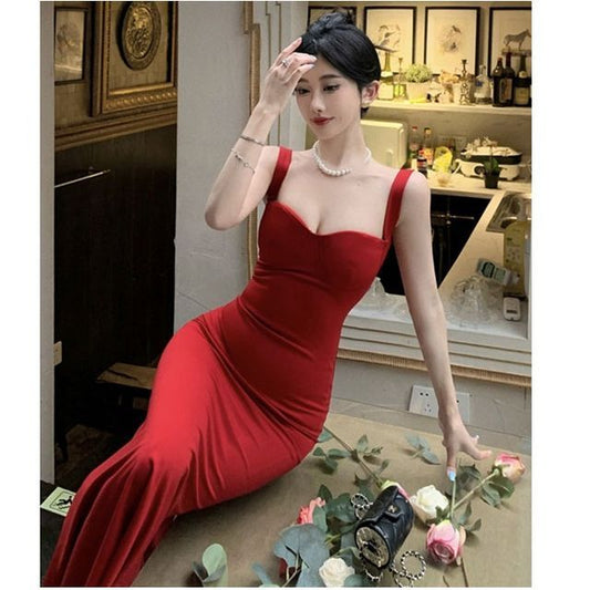Thin Strap V-Neck Maxi Sheath Dress