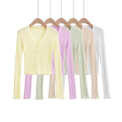 Long Sleeve Ribbed V-Neck Cardigan