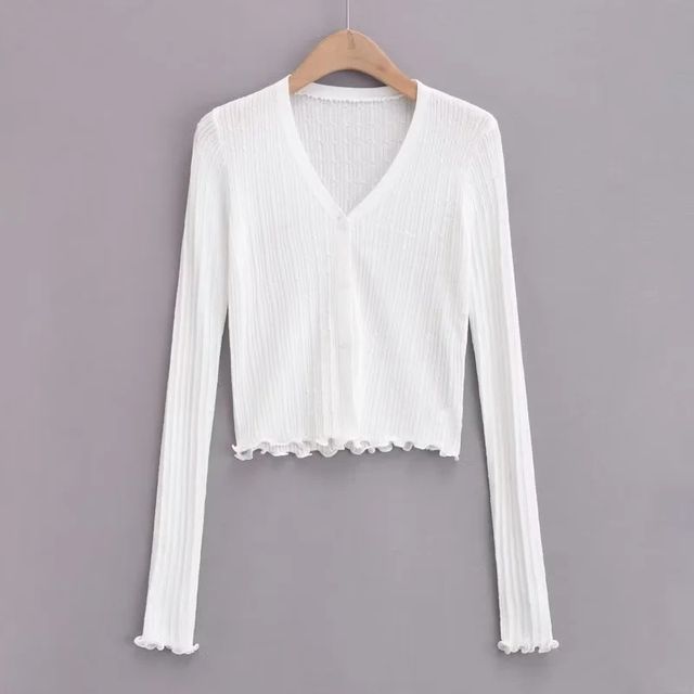 Long Sleeve Ribbed V-Neck Cardigan
