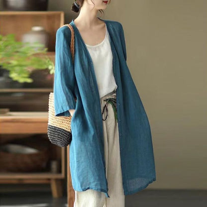 3/4 Sleeve Linen Long Cardigan