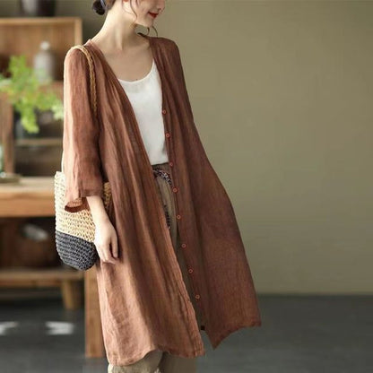 3/4 Sleeve Linen Long Cardigan