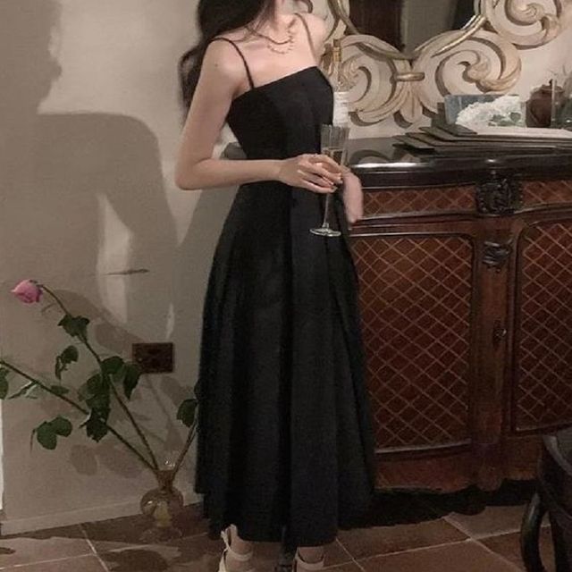 Thin Strap Plain Maxi A-Line Dress