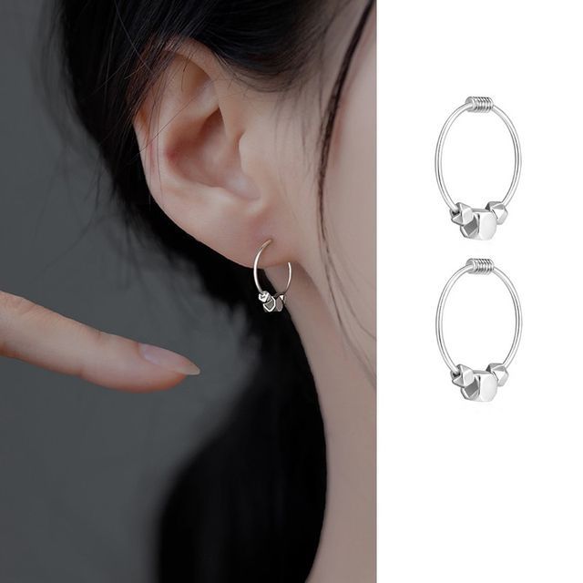 Bead Earring Sterling Hoop Silver