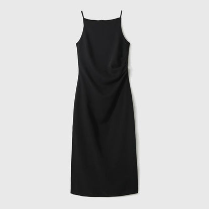 Thin Strap Side Slit Midi Sheath Dress