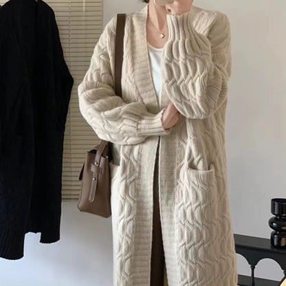 Twist Knit Open Front Long Cardigan