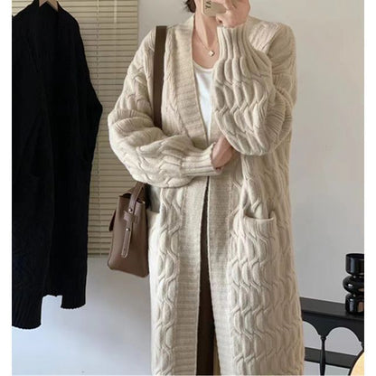 Twist Knit Open Front Long Cardigan
